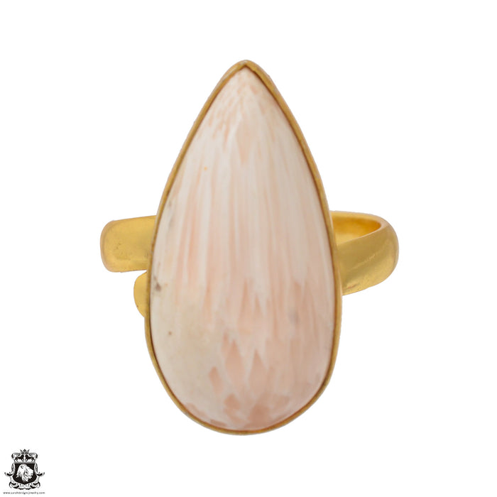 Size 8.5 - Size 10 Ring Scolecite 24K Gold Plated Ring GPR1567