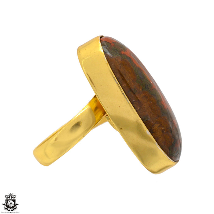 Size 7.5 - Size 9 Ring Moroccan Seam Agate 24K Gold Plated Ring GPR1685