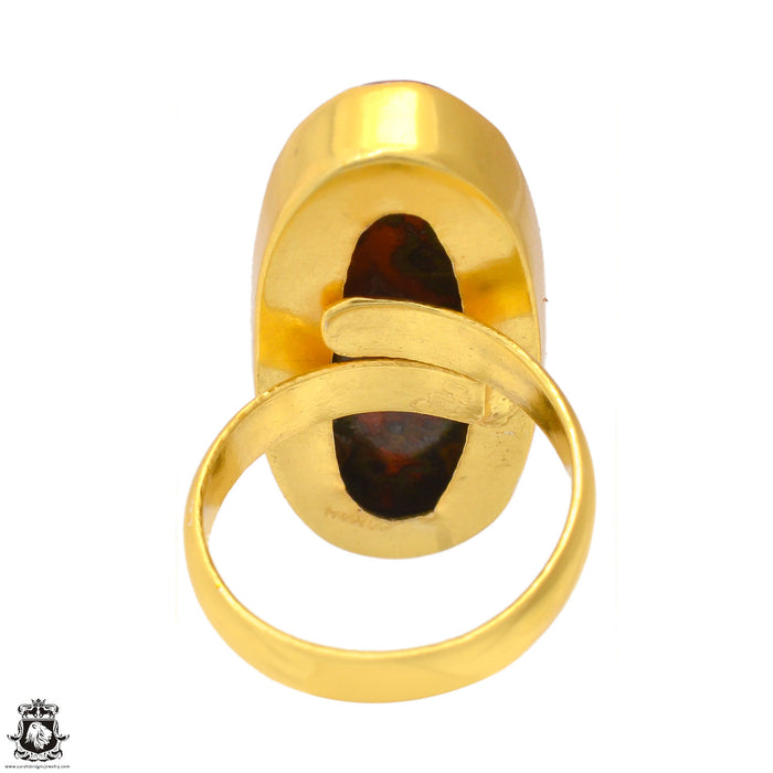 Size 7.5 - Size 9 Ring Moroccan Seam Agate 24K Gold Plated Ring GPR1685