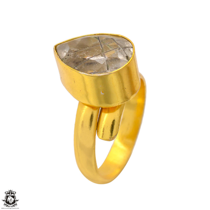 Size 8.5 - Size 10 Ring Tourmalated Quartz 24K Gold Plated Ring GPR1692
