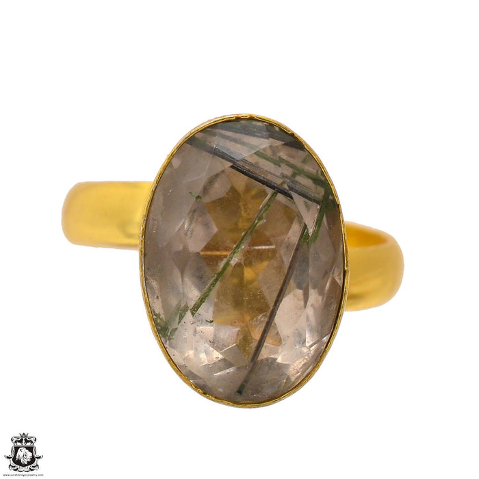 Size 10.5 - Size 12 Ring Tourmalated Quartz 24K Gold Plated Ring GPR1696