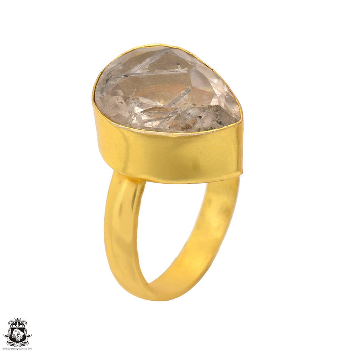 Size 6.5 - Size 8 Adjustable Tourmalated Quartz 24K Gold Plated Ring GPR1697