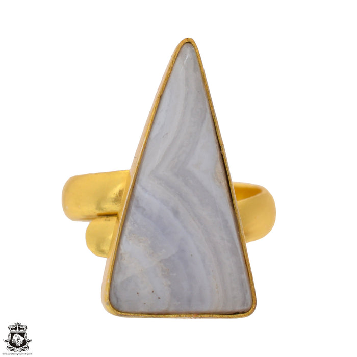 Size 7.5 - Size 9 Ring Blue Lace Agate 24K Gold Plated Ring GPR1700