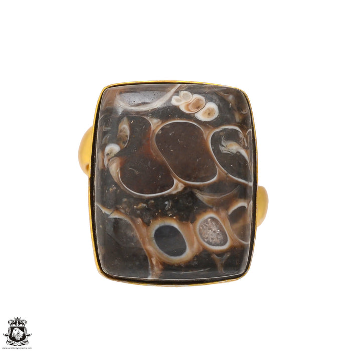 Size 8.5 - Size 10 Ring Turitella Agate 24K Gold Plated Ring GPR1708