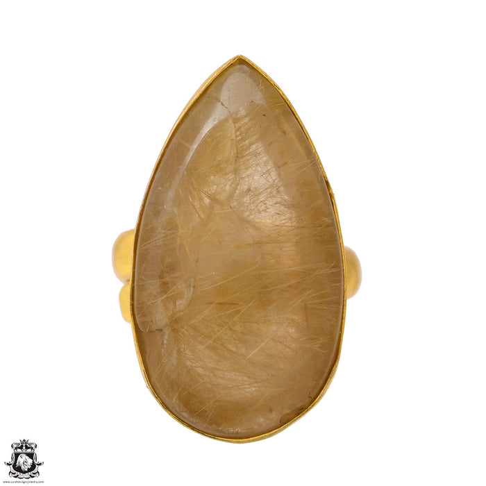 Size 8.5 - Size 10 Ring Rutile Quartz 24K Gold Plated Ring GPR1711