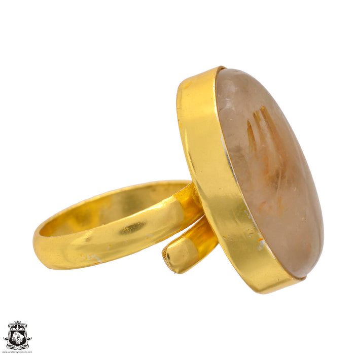 Size 9.5 - Size 11 Ring Rutile Quartz 24K Gold Plated Ring GPR1712