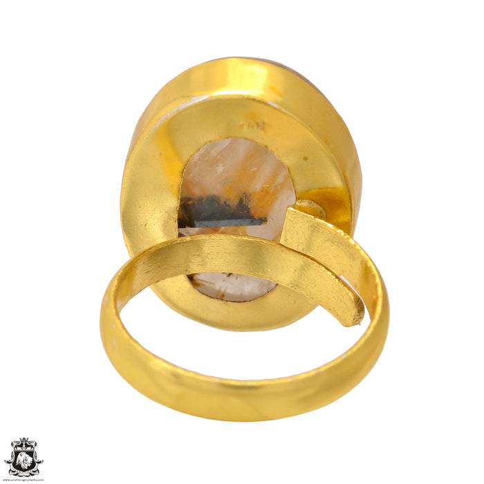 Size 9.5 - Size 11 Ring Rutile Quartz 24K Gold Plated Ring GPR1712