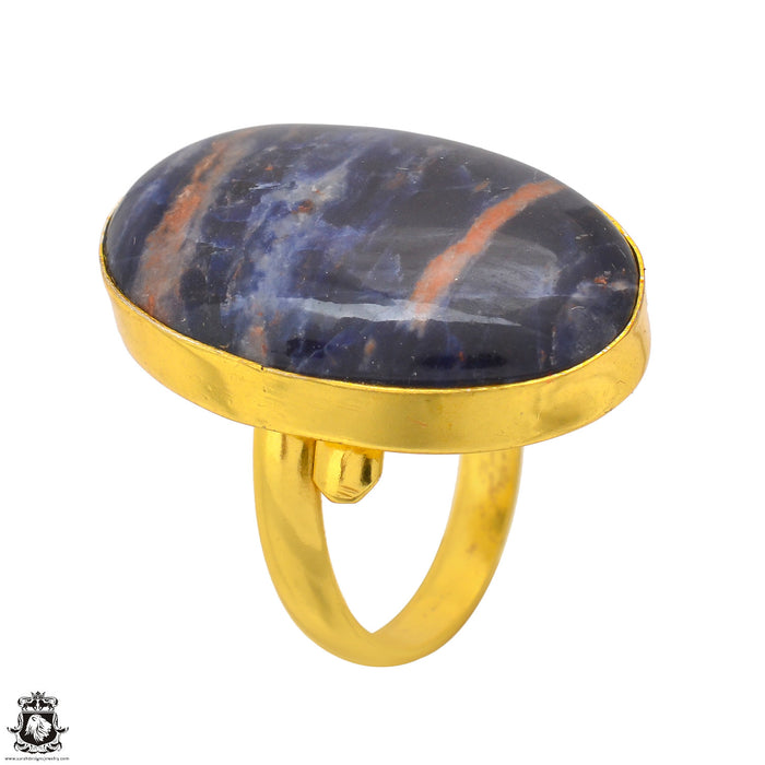 Size 8.5 - Size 10 Adjustable Sodalite 24K Gold Plated Ring GPR1716