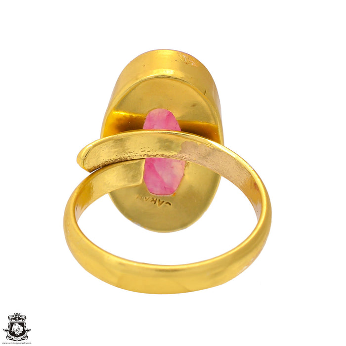 Size 8.5 - Size 10 Ring Pink Moonstone 24K Gold Plated Ring GPR1721