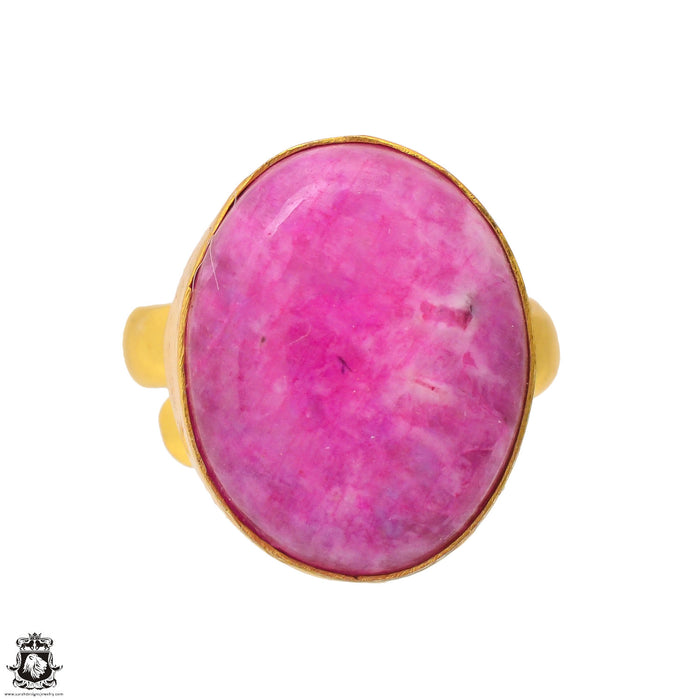 Size 8.5 - Size 10 Ring Pink Moonstone 24K Gold Plated Ring GPR1722
