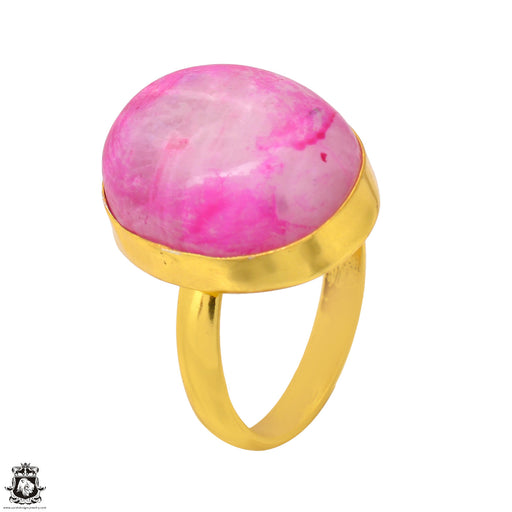Size 8.5 - Size 10 Ring Pink Moonstone 24K Gold Plated Ring GPR1724
