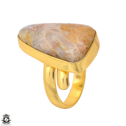 Size 6.5 - Size 8 Ring Crazy Lace Agate 24K Gold Plated Ring GPR1726