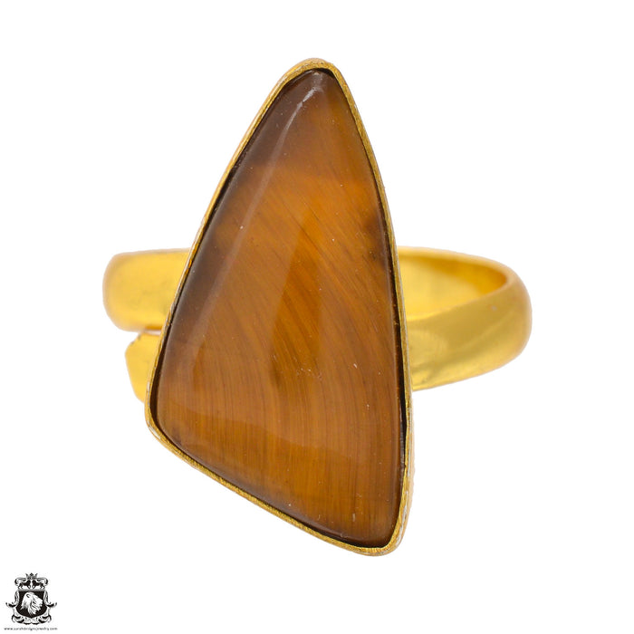 Size 10.5 - Size 12 Ring Tiger's Eye 24K Gold Plated Ring GPR1729
