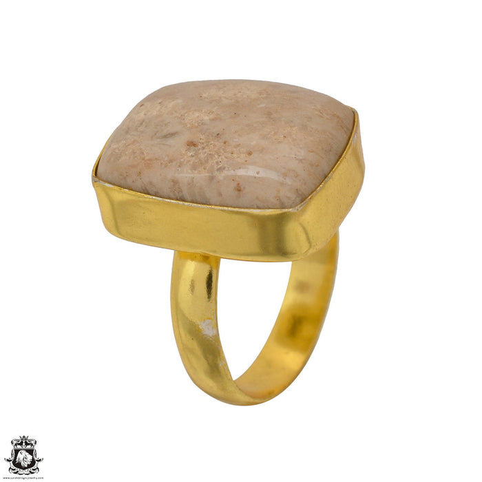Size 7.5 - Size 9 Ring Fossilized Bali Coral 24K Gold Plated Ring GPR1734