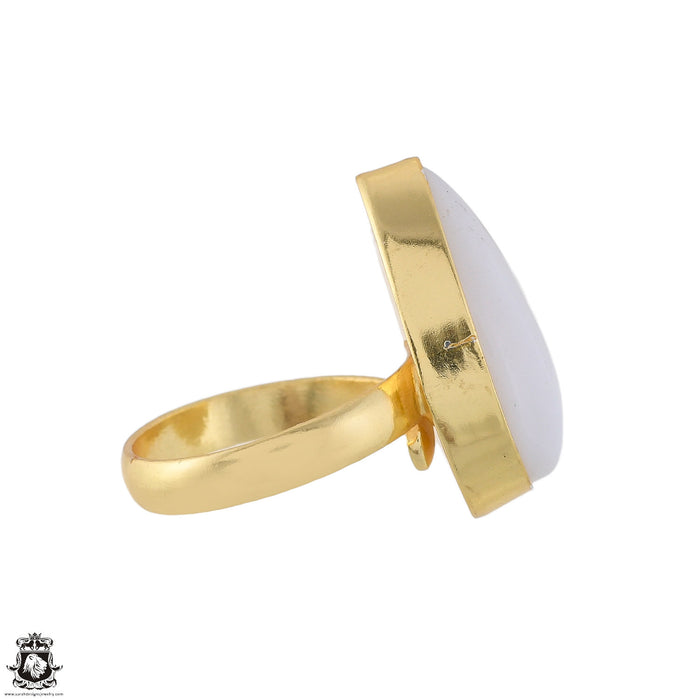Size 9.5 - Size 11 Ring Selenite 24K Gold Plated Ring GPR1745
