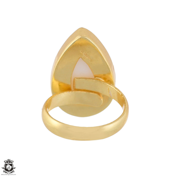Size 9.5 - Size 11 Ring Selenite 24K Gold Plated Ring GPR1745