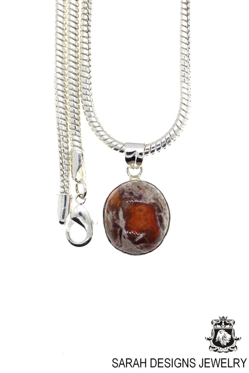 Fire Opal 925 Sterling Silver Pendant & Chain O18