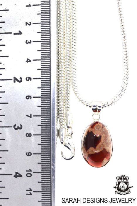 Fire Opal 925 Sterling Silver Pendant & Chain O53