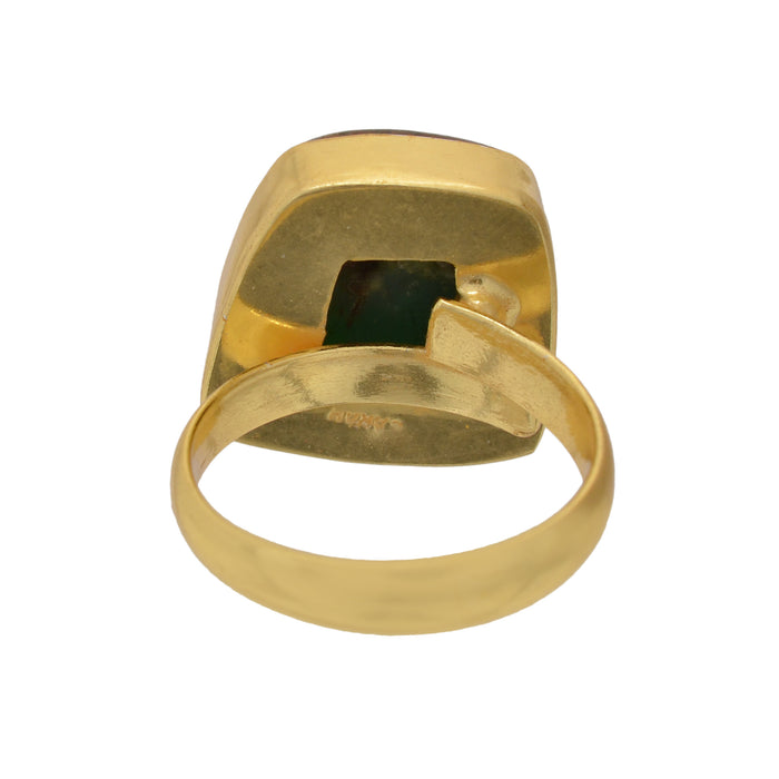 Size 7.5 - Size 9 Adjustable Boulder Chrysoprase 24K Gold Plated Ring GPR1144
