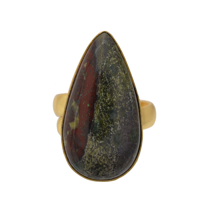 Size 6.5 - Size 8 Ring Dragon Blood Jasper 24K Gold Plated Ring GPR1146