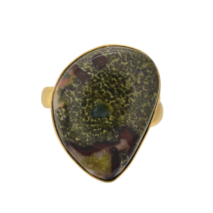 Size 8.5 - Size 10 Ring Dragon Blood Jasper 24K Gold Plated Ring GPR1149