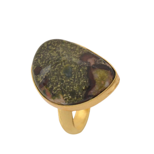 Size 8.5 - Size 10 Ring Dragon Blood Jasper 24K Gold Plated Ring GPR1149