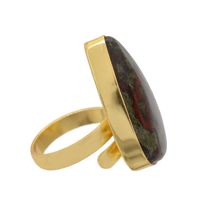 Size 9.5 - Size 11 Ring Dragon Blood Jasper 24K Gold Plated Ring GPR1150
