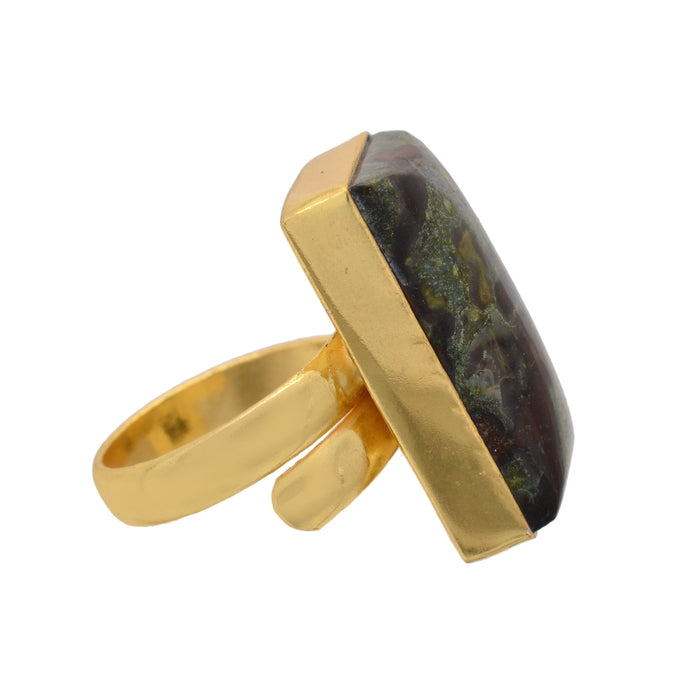 Size 6.5 - Size 8 Ring Dragon Blood Jasper 24K Gold Plated Ring GPR1151