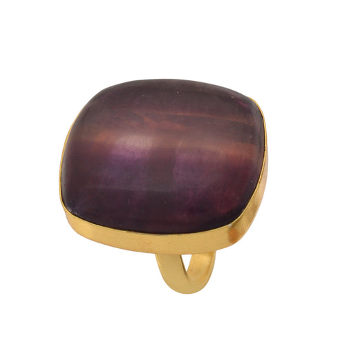 Size 8.5 - Size 10 Adjustable Fluorite 24K Gold Plated Ring GPR1158