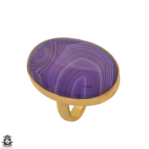 Size 7.5 - Size 9 Adjustable Purple Banded Agate 24K Gold Plated Ring GPR1166