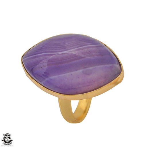 Size 10.5 - Size 12 Adjustable Purple Banded Agate 24K Gold Plated Ring GPR1174