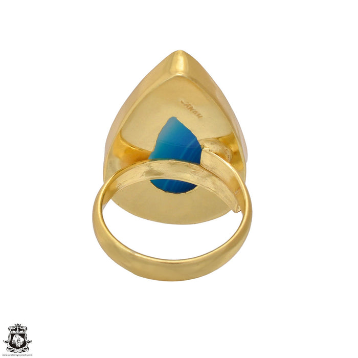 Size 7.5 - Size 9 Ring Blue Banded Agate 24K Gold Plated Ring GPR1175