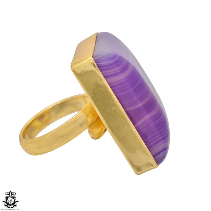 Size 6.5 - Size 8 Ring Purple Banded Agate 24K Gold Plated Ring GPR1176