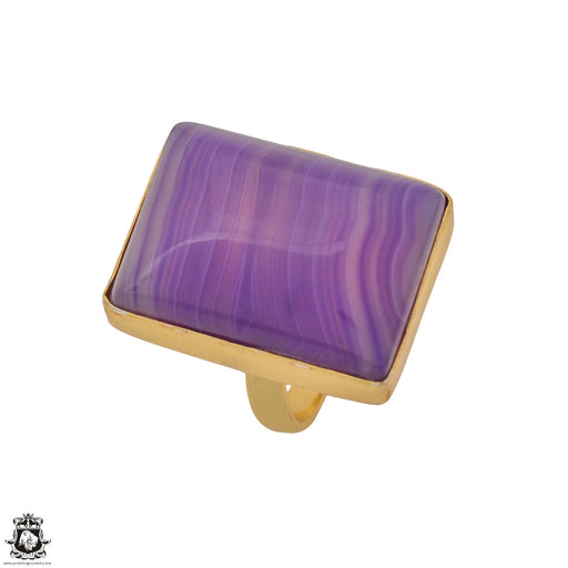 Size 6.5 - Size 8 Adjustable Purple Banded Agate 24K Gold Plated Ring GPR1176