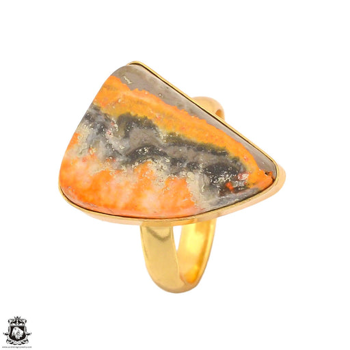 Size 9.5 - Size 11 Adjustable Bumblebee Jasper 24K Gold Plated Ring GPR1198