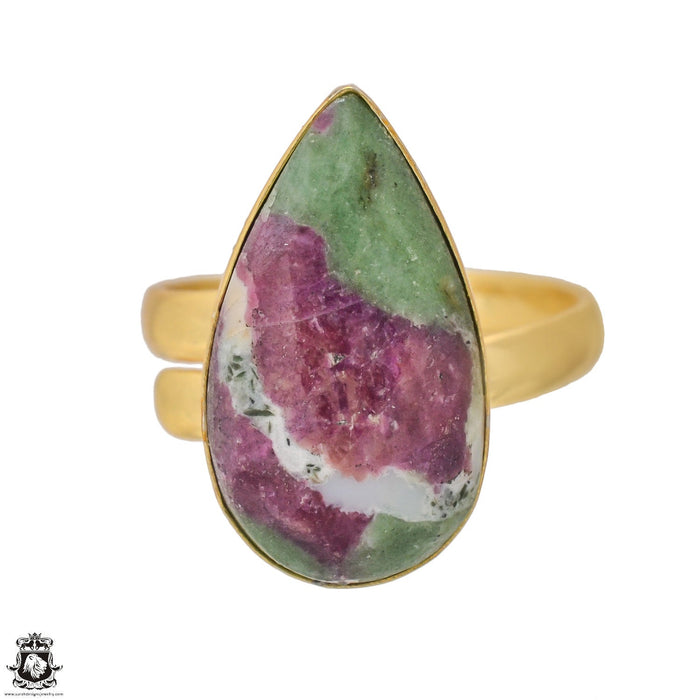 Size 10.5 - Size 12 Adjustable Ruby Zoisite 24K Gold Plated Ring GPR1205