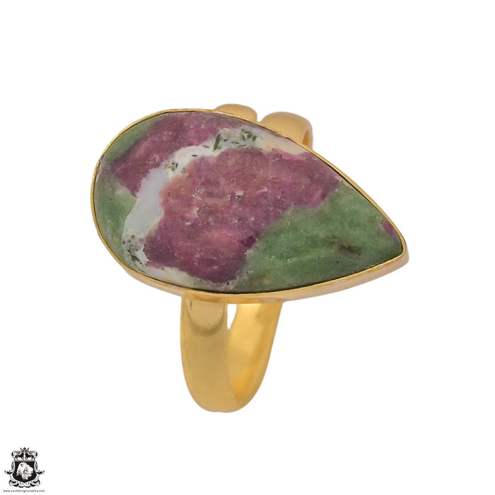 Size 10.5 - Size 12 Adjustable Ruby Zoisite 24K Gold Plated Ring GPR1205