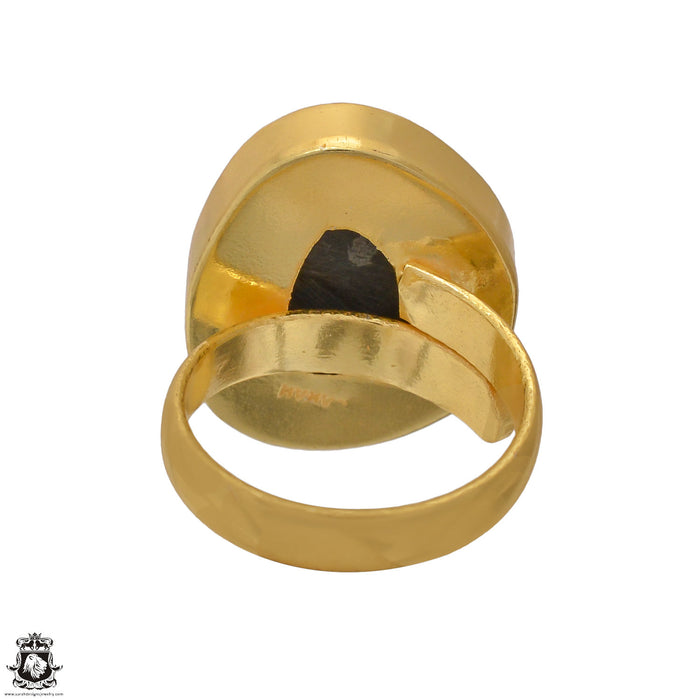 Size 7.5 - Size 9 Ring Septarian Nodule 24K Gold Plated Ring GPR1223