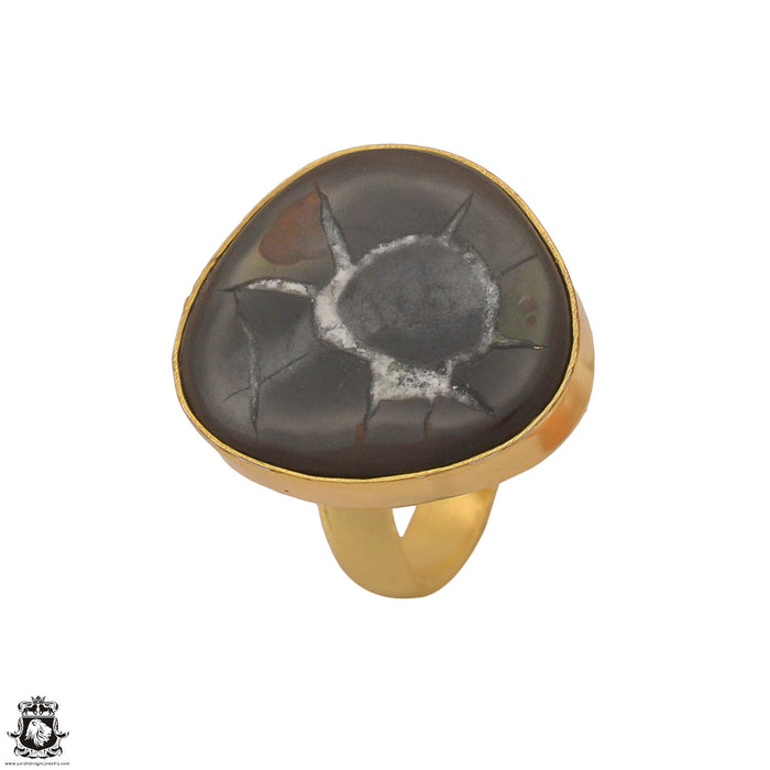 Size 7.5 - Size 9 Ring Septarian Nodule 24K Gold Plated Ring GPR1223