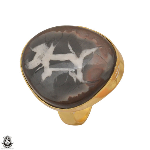 Size 8.5 - Size 10 Adjustable Septarian Nodule 24K Gold Plated Ring GPR1224