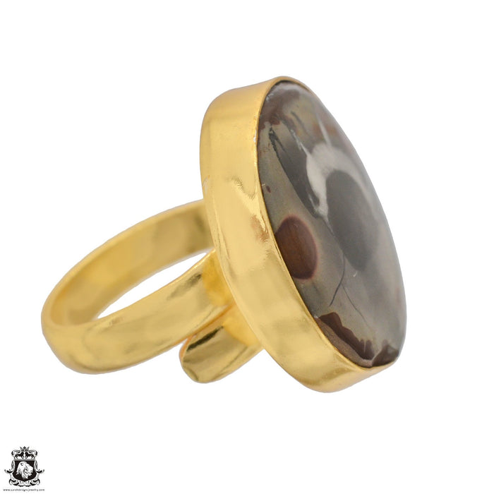 Size 7.5 - Size 9 Ring Septarian Nodule 24K Gold Plated Ring GPR1225