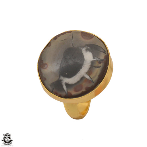 Size 7.5 - Size 9 Adjustable Septarian Nodule 24K Gold Plated Ring GPR1225