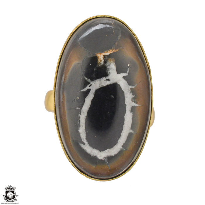 Size 9.5 - Size 11 Adjustable Septarian Nodule 24K Gold Plated Ring GPR1229