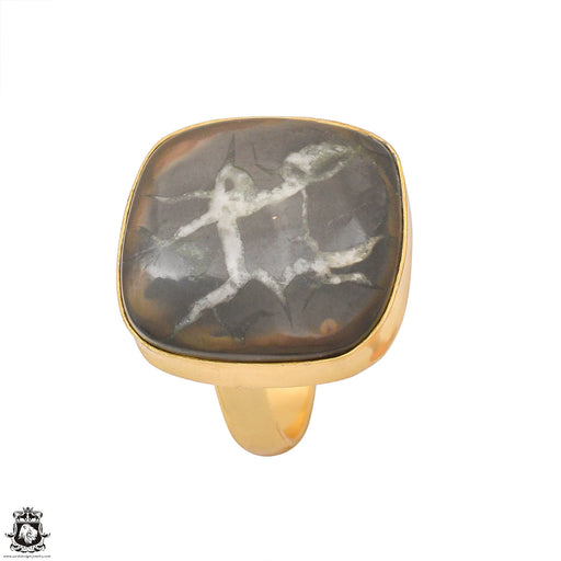 Size 9.5 - Size 11 Ring Septarian Nodule 24K Gold Plated Ring GPR1236
