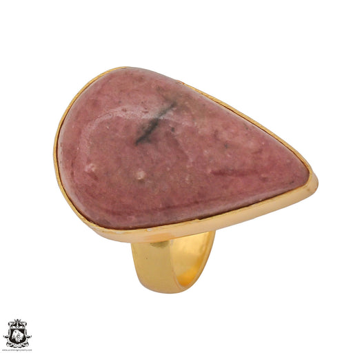 Size 6.5 - Size 8 Adjustable Rhodonite 24K Gold Plated Ring GPR1243