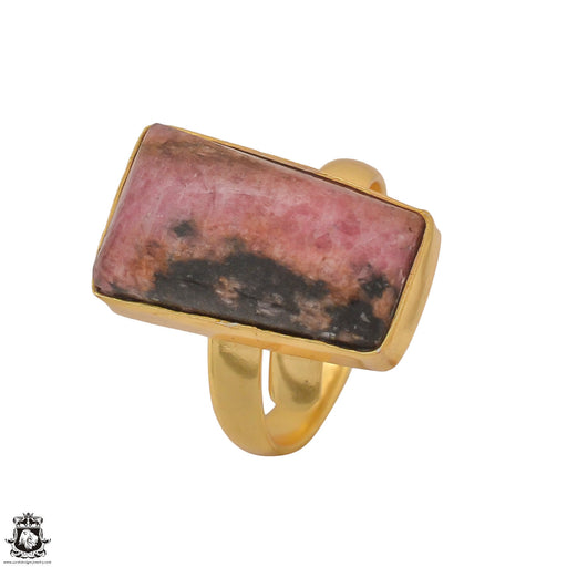 Size 7.5 - Size 9 Adjustable Rhodonite 24K Gold Plated Ring GPR1244