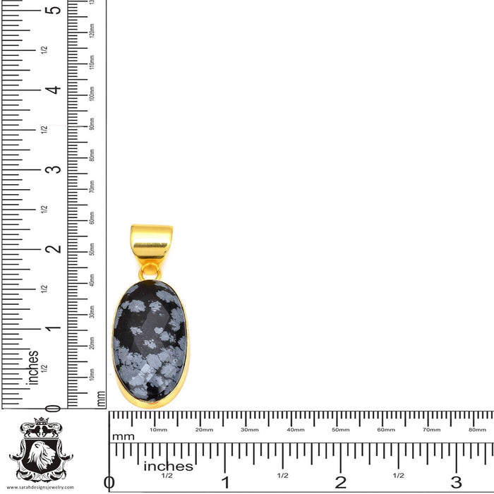 Snowflake Obsidian 24K Gold Plated Pendant 3mm Snake Chain GPH80