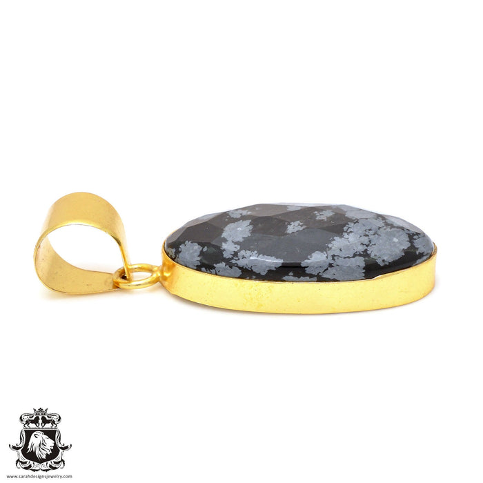 Snowflake Obsidian 24K Gold Plated Pendant 3mm Snake Chain GPH80