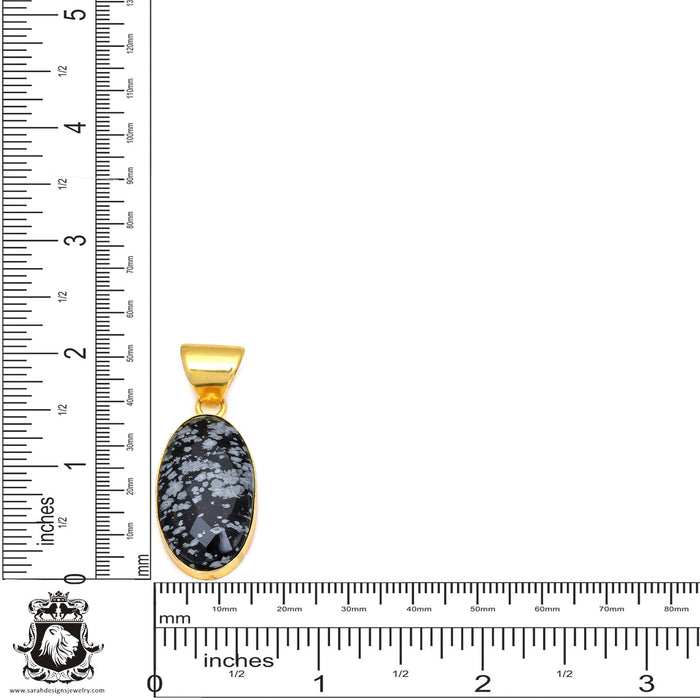 Snowflake Obsidian 24K Gold Plated Pendant 3mm Snake Chain GPH82