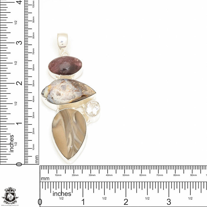 Spiralite Gastropod Shell Tourmaline Pendant & Chain P7627